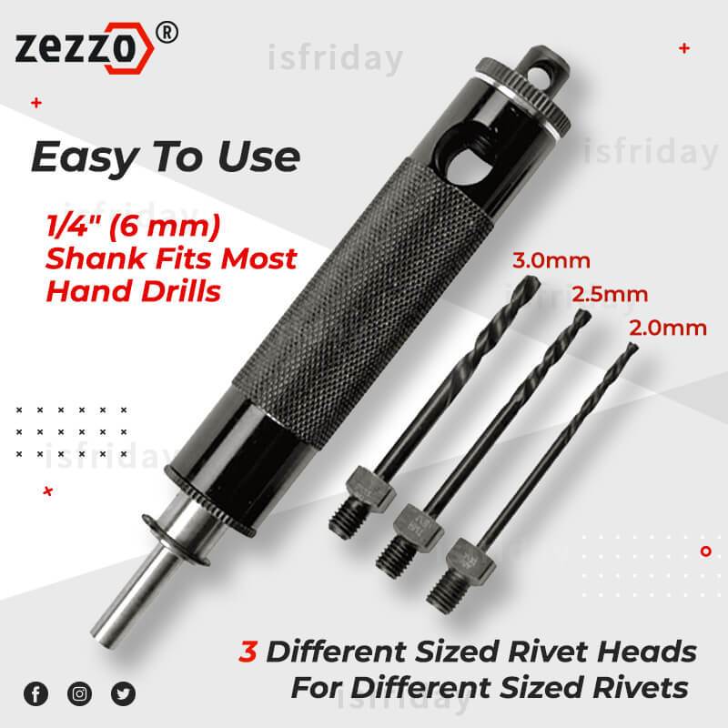 Zezzo®1/4 &전기 드릴 비트 변환을위한 자동 리벳 팅 도구 세트 헤드 3 가지 크기의 에어 캐피탈 리벳 제거 도구